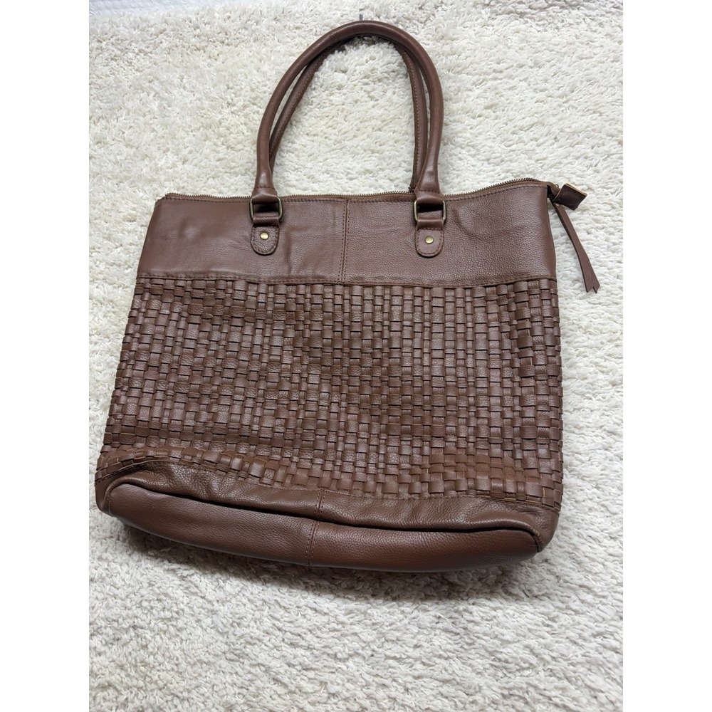 Montana Co Brown Woven Faux Leather Shoulder Bag Purse EUC - Picture 1 of 10